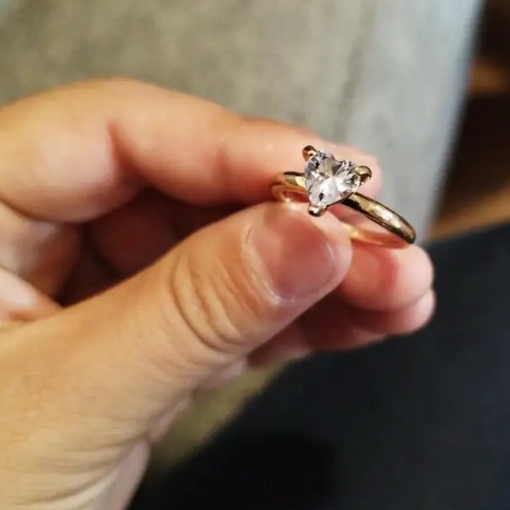 Romantic 14k Gold Plated Heart-Shaped CZ Diamond Ring. New. - Picture 11 of 15
